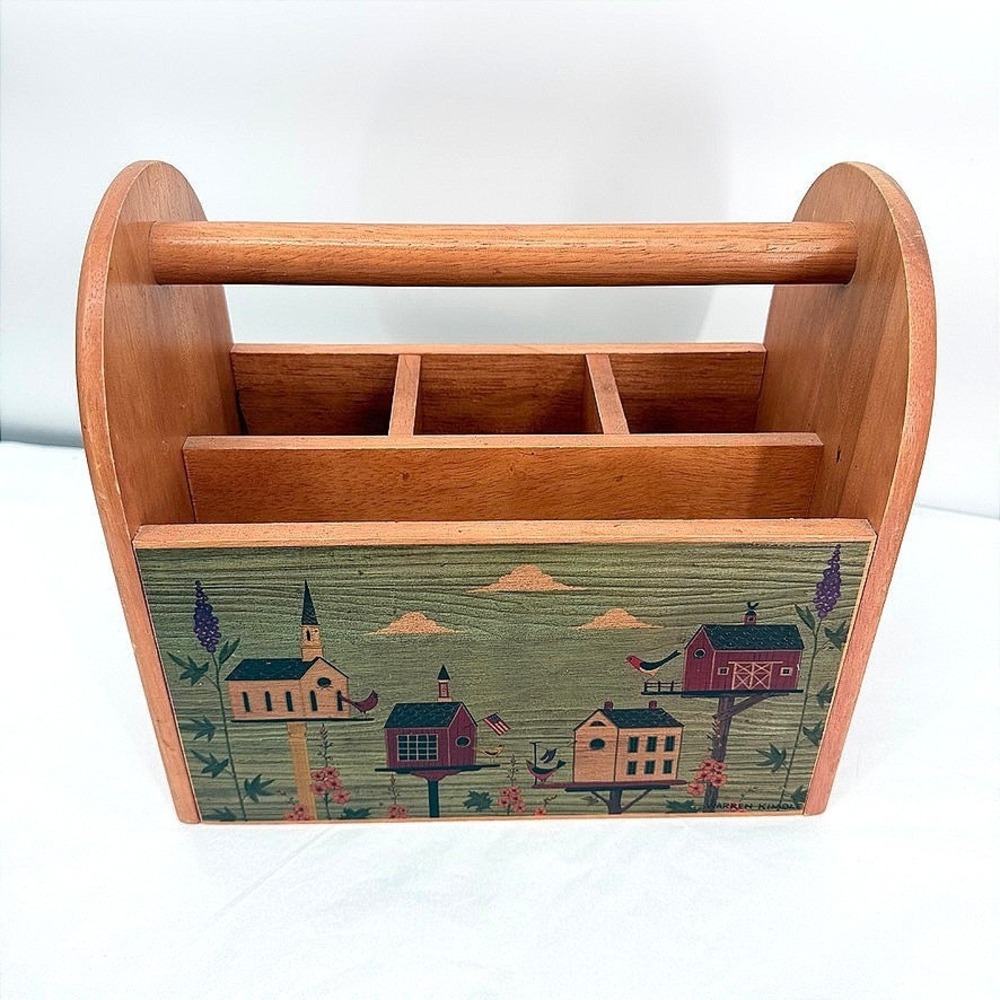 Kamenstein Inc VTG Wood Picnic Utensil Caddy Birdhouse Folk Art Country Decor